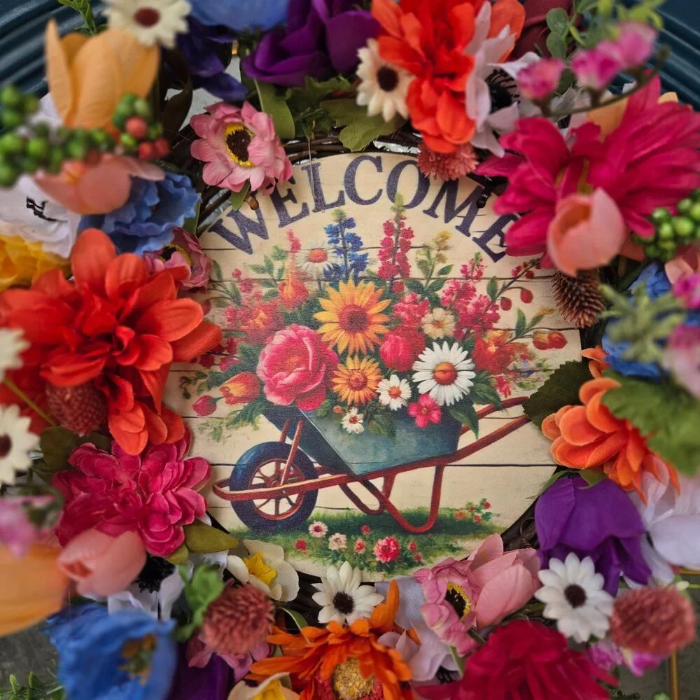 Welcome Spring Garden Floral Wreath